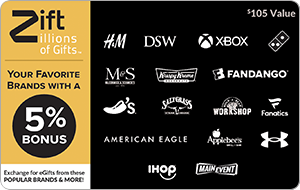 Zift Zillions of Gifts 5% Bonus Physical Gift Card | SVS Direct